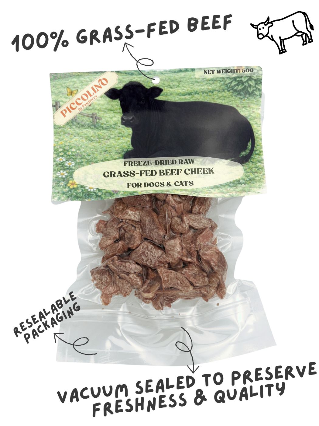 FREEZE DRIED GRASS-FED BEEF CHEEK 50G