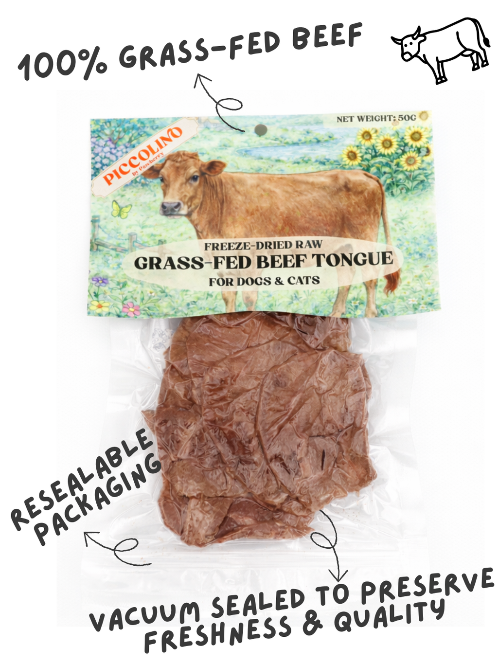 FREEZE DRIED GRASS FED BEEF TONGUE 50G