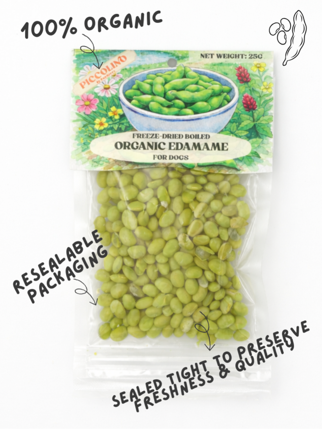 FREEZE DRIED ORGANIC EDAMAME 25G